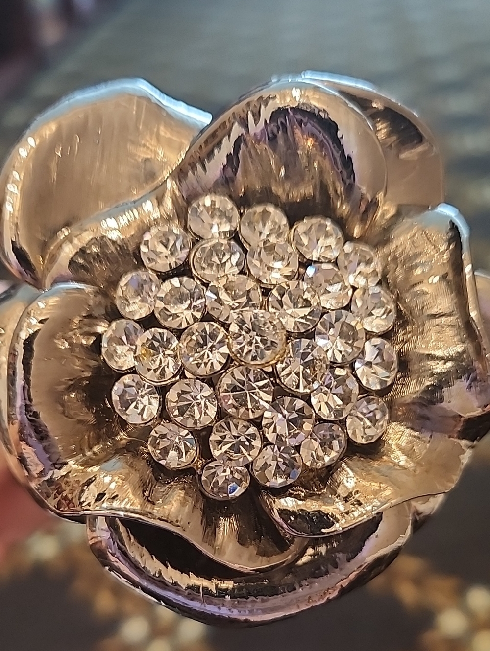 Crystal Pave Flower Statement Ring in Silver Tone
